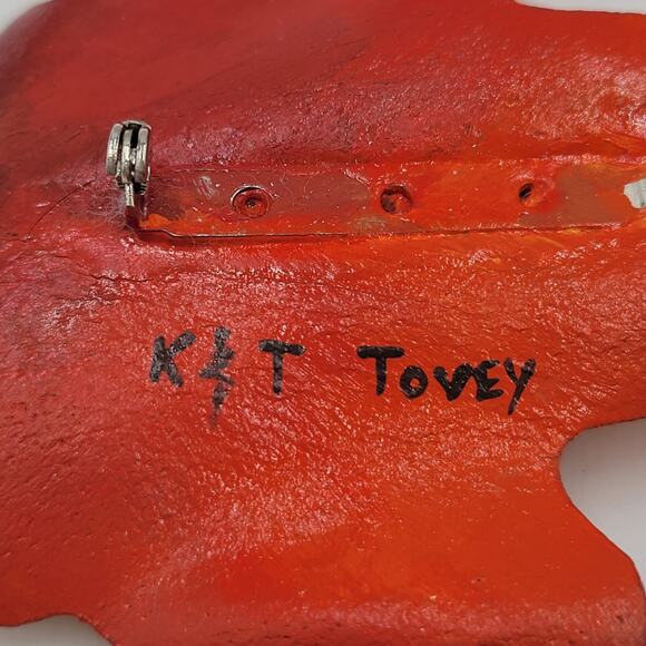 Vintage K & T Tovey Maple Tree Leaf Brooch/Pin Red Orange Autumn Fall Fashion - Picture 6 of 16